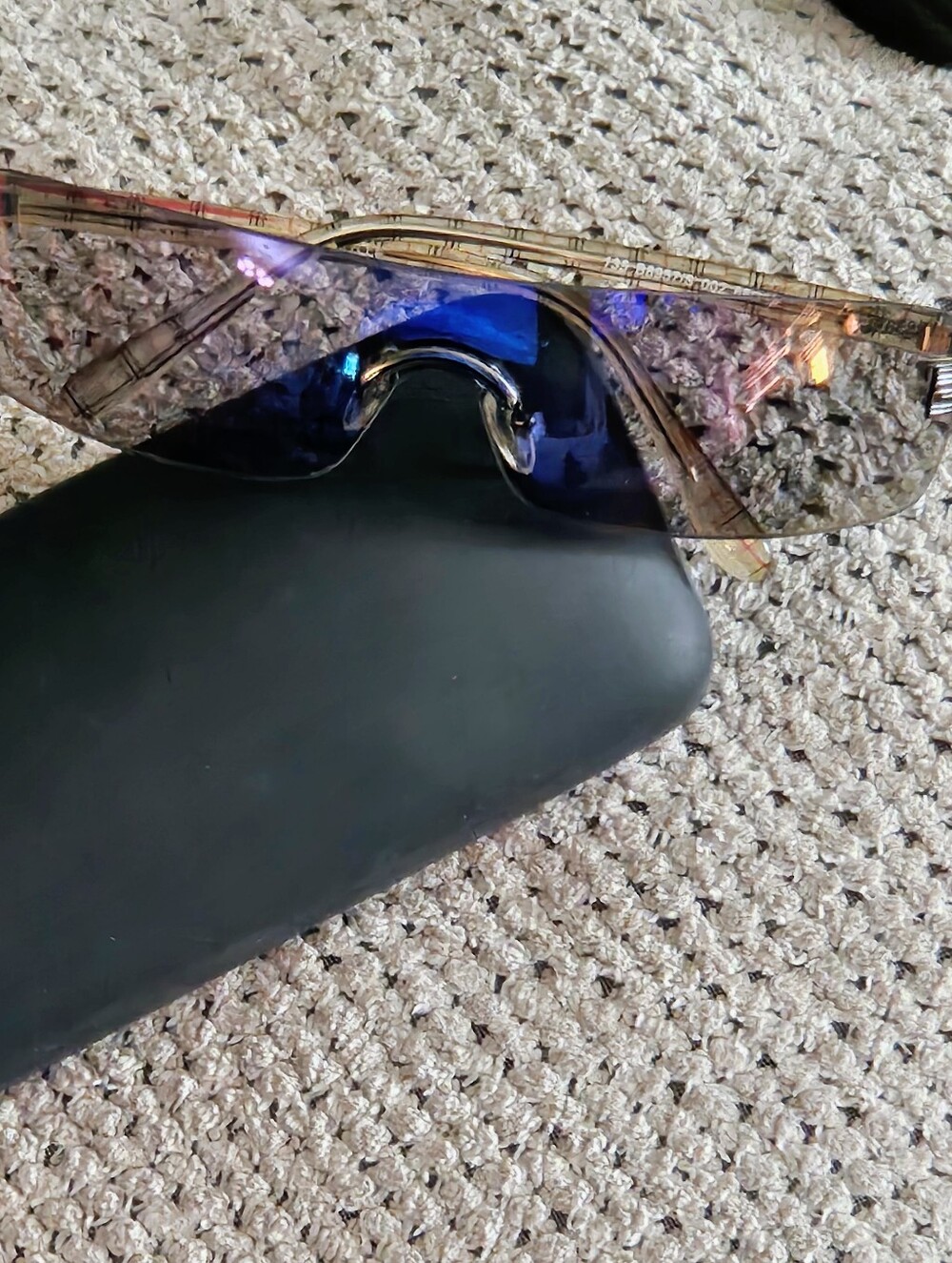 Burberry Rimless Shield Sunglasses Classic Check Tartan Arms & Case - Picture 2 of 10
